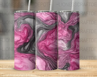 Pink & Grey Alcohol Ink 20oz Tumbler Sublimation Design, Sublimation 3D Designs, Straight Skinny Wraps PNG, Sublimation Designs