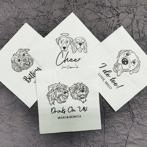 Custom Illustrated Dog Wedding Napkins, Personalized Pet Cocktail Napkins, Pet Wedding Napkins, Dog Cocktail Napkins, Pet Dog Napkins