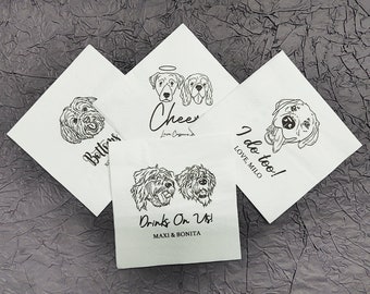 Custom Illustrated Dog Wedding Napkins, Personalized Pet Cocktail Napkins, Pet Wedding Napkins, Dog Cocktail Napkins, Pet Dog Napkins