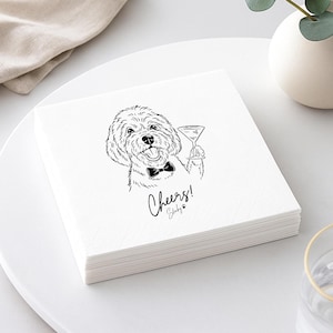 Custom Illustrated Dog Cocktail Napkins, Personalized Doodle Napkins, Pet Wedding Napkins, Cheers Cocktail Napkins, Cat Cocktail Napkins image 1