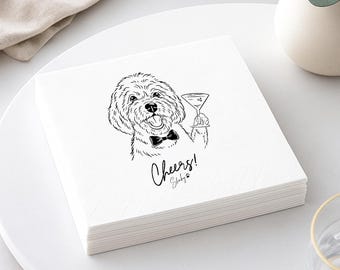 Custom Illustrated Dog Cocktail Napkins, Personalized Doodle Napkins, Pet Wedding Napkins, Cheers Cocktail Napkins, Cat Cocktail Napkins