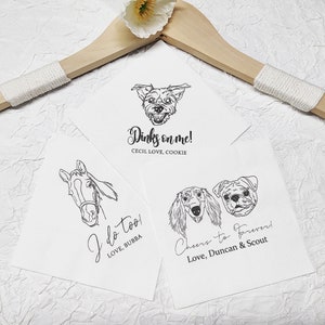 Custom Illustrated Dog Wedding Napkins, Personalized Pet Cocktail Napkins, Pet Wedding Napkins, Dog Cocktail Napkins, Pet Dog Napkins