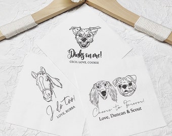 Custom Illustrated Dog Wedding Napkins, Personalized Pet Cocktail Napkins, Pet Wedding Napkins, Dog Cocktail Napkins, Pet Dog Napkins