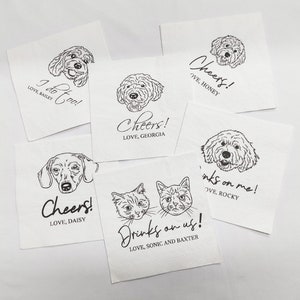 Tovaglioli per matrimonio con cani illustrati personalizzati, tovaglioli per cocktail personalizzati per animali domestici, tovaglioli per matrimonio con animali domestici, tovaglioli per cocktail per cani, tovaglioli per cocktail per gatti
