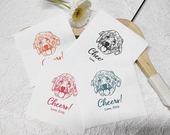 Custom Illustrated Dog Wedding Napkins, Personalized Pet Wedding Napkins, Customized Pet Napkins, Custom Pet Portrait Wedding Napkins
