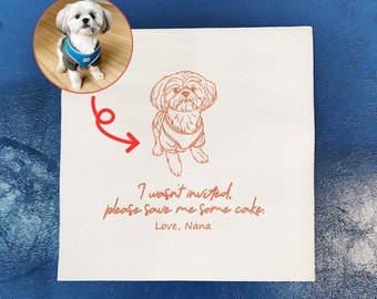 Custom Illustrated Dog Wedding Napkins, Personalized Pet Wedding Napkins, Customized Pet Napkins, Custom Pet Portrait Wedding Napkins