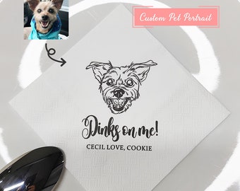 Custom Illustrated Dog Wedding Napkins, Personalized Pet Wedding Napkins, Customized Pet Napkins, Custom Pet Portrait Wedding Napkins