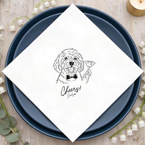 Custom Illustrated Dog Cocktail Napkins, Personalized Doodle Napkins, Pet Wedding Napkins, Cheers Cocktail Napkins, Cat Cocktail Napkins image 4
