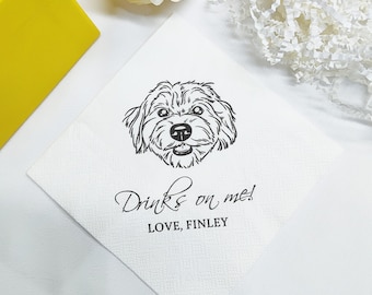 Custom Illustrated Dog Wedding Napkins, Personalized Pet Cocktail Napkins, Pet Wedding Napkins, Dog Cocktail Napkins, Pet Dog Napkins