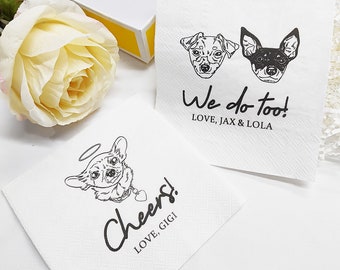 Custom Illustrated Dog Wedding Napkins, Personalized Pet Wedding Napkins, Customized Pet Napkins, Custom Pet Portrait Wedding Napkins