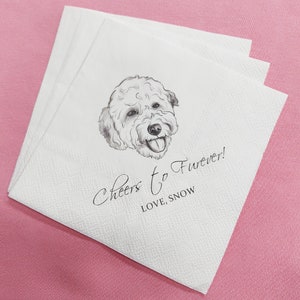 Custom Illustrated Dog Wedding Napkins, Personalized Pet Cocktail Napkins, Pet Wedding Napkins, Dog Cocktail Napkins, Cat Cocktail Napkins