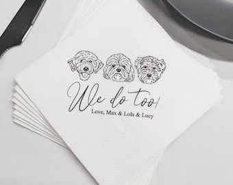 Custom Illustrated Dog Wedding Napkins, Personalized Pet Cocktail Napkins, Pet Wedding Napkins, Dog Cocktail Napkins, Cat Cocktail Napkins