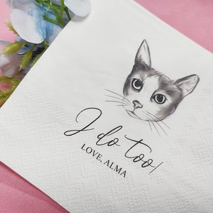 Custom Illustrated Cat Wedding Napkins, Personalized Pet Cocktail Napkins, Pet Wedding Napkins, Dog & Cat Cocktail Napkins, Pet Dog Napkins