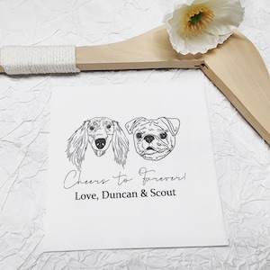 Custom Illustrated Dog Wedding Napkins, Personalized Pet Cocktail Napkins, Pet Wedding Napkins, Dog Cocktail Napkins, Pet Dog Napkins