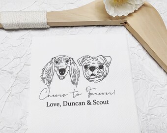 Custom Illustrated Dog Wedding Napkins, Personalized Pet Cocktail Napkins, Pet Wedding Napkins, Dog Cocktail Napkins, Pet Dog Napkins