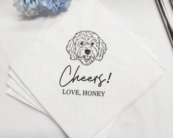 Custom Illustrated Dog Wedding Napkins, Personalized Pet Cocktail Napkins, Pet Wedding Napkins, Dog Cocktail Napkins, Cat Cocktail Napkins
