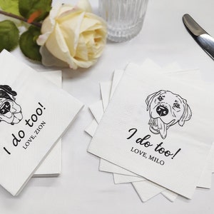Benutzerdefinierte illustrierte Hundehochzeits-Servietten, personalisierte Haustier-Cocktailservietten, Haustier-Hochzeits-Servietten, Hunde-Cocktailservietten, Getränke auf mir-Servietten