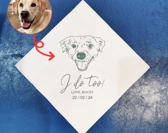 Custom Illustrated Dog Wedding Napkins, Personalized Pet Wedding Napkins, Customized Pet Napkins, Custom Pet Portrait Wedding Napkins