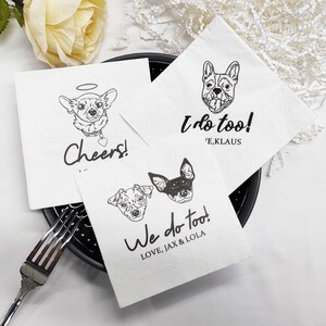 Custom Illustrated Dog Wedding Napkins, Personalized Pet Cocktail Napkins, Pet Wedding Napkins, Dog Cocktail Napkins, Pet Dog Napkins