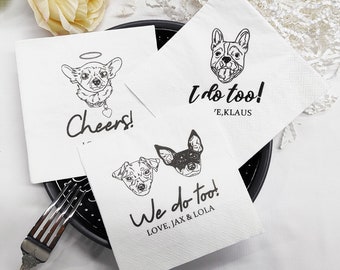 Custom Illustrated Dog Wedding Napkins, Personalized Pet Cocktail Napkins, Pet Wedding Napkins, Dog Cocktail Napkins, Pet Dog Napkins