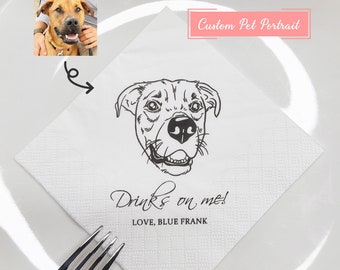 Custom Illustrated Dog Wedding Napkins, Personalized Pet Wedding Napkins, Customized Pet Napkins, Custom Pet Portrait Wedding Napkins