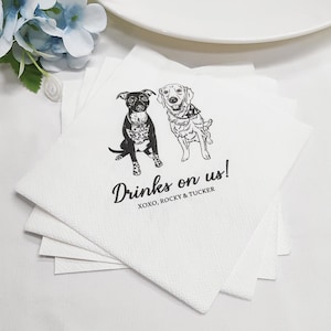 Tovaglioli per matrimonio con cani illustrati personalizzati, tovaglioli per cocktail personalizzati per animali domestici, tovaglioli per matrimonio con animali domestici, tovaglioli per cocktail per cani, tovaglioli per bevande