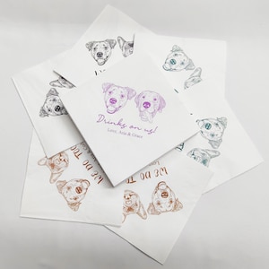 Custom Illustrated Dog Wedding Napkins, Personalized Pet Cocktail Napkins, Pet Wedding Napkins, Dog Cocktail Napkins, Pet Dog or Cat Napkins