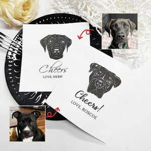 Custom Illustrated Dog Wedding Napkins, Personalized Pet Cocktail Napkins, Pet Wedding Napkins, Dog Cocktail Napkins, Pet Dog Napkins