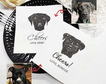 Custom Illustrated Dog Wedding Napkins, Personalized Pet Cocktail Napkins, Pet Wedding Napkins, Dog Cocktail Napkins, Pet Dog Napkins