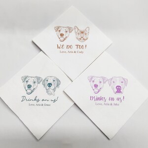Custom Illustrated Dog Wedding Napkins, Personalized Pet Cocktail Napkins, Pet Wedding Napkins, Dog Cocktail Napkins, Pet Dog or Cat Napkins