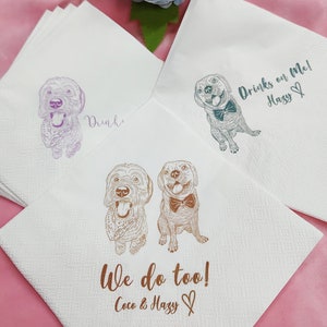 Tovaglioli per matrimonio con cani illustrati personalizzati, tovaglioli per cocktail personalizzati per animali domestici, tovaglioli per matrimonio con animali domestici, tovaglioli per cocktail per cani, tovaglioli per cani domestici