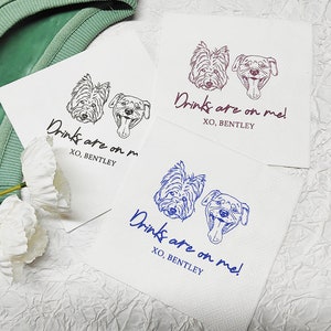 Custom Illustrated Dog Wedding Napkins, Personalized Pet Cocktail Napkins, Pet Wedding Napkins, Dog Cocktail Napkins, Pet Dog Napkins