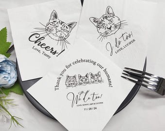 Custom Wedding Napkins,Pet Napkins,Cat Napkins,Bridal Shower,Engagement Party,Special Birthday Napkins,Personalized Pet Cocktail Napkins