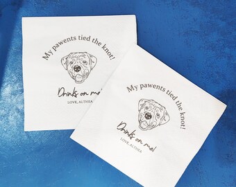 Custom Illustrated Dog Wedding Napkins, Personalized Pet Wedding Napkins, Customized Pet Napkins, Custom Pet Portrait Wedding Napkins