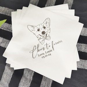 Benutzerdefinierte illustrierte Hundehochzeits-Servietten, personalisierte Haustier-Cocktailservietten, Haustier-Hochzeits-Servietten, Hunde-Cocktailservietten, Haustier-Skizzen-Servietten