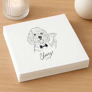 Custom Illustrated Dog Cocktail Napkins, Personalized Doodle Napkins, Pet Wedding Napkins, Cheers Cocktail Napkins, Cat Cocktail Napkins image 5