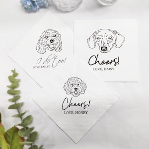 Tovaglioli per matrimonio con cani illustrati personalizzati, tovaglioli per cocktail personalizzati per animali domestici, tovaglioli per matrimonio con animali domestici, tovaglioli per cocktail per cani, tovaglioli per cani domestici