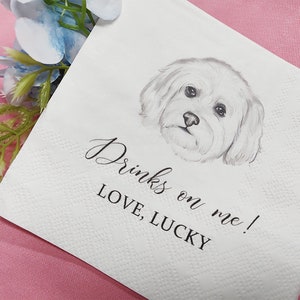 Custom Illustrated Dog Wedding Napkins, Personalized Pet Cocktail Napkins, Pet Wedding Napkins, Dog & Cat Cocktail Napkins, Pet Dog Napkins