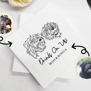 Custom Illustrated Dog Wedding Napkins, Personalized Pet Cocktail Napkins, Pet Wedding Napkins, Dog Cocktail Napkins, Cat Cocktail Napkins