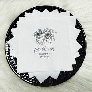 Custom Illustrated Dog Wedding Napkins, Personalized Pet Cocktail Napkins, Pet Wedding Napkins, Dog Cocktail Napkins, Pet Dog Napkins