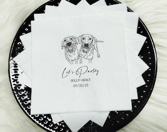Custom Illustrated Dog Wedding Napkins, Personalized Pet Cocktail Napkins, Pet Wedding Napkins, Dog Cocktail Napkins, Pet Dog Napkins