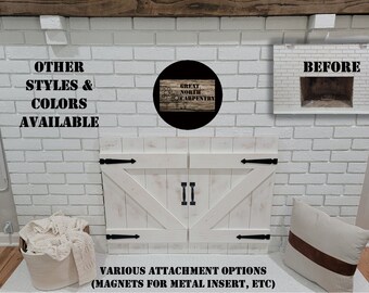 Distressed White Fireplace Cover /  Fireplace Opening / Draft Stopper / Baby and Pet Proof