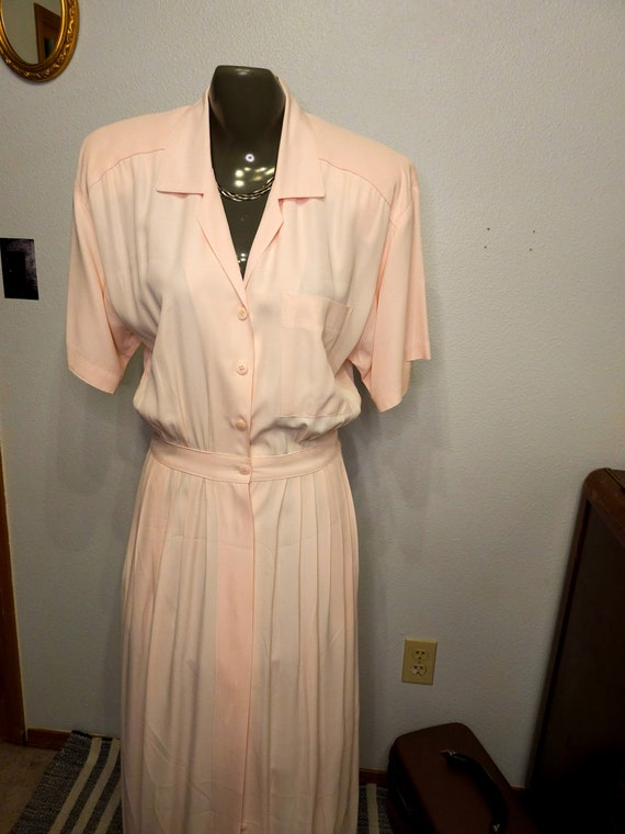 80s Pale pink rayon shirt dress by Carol Anderson