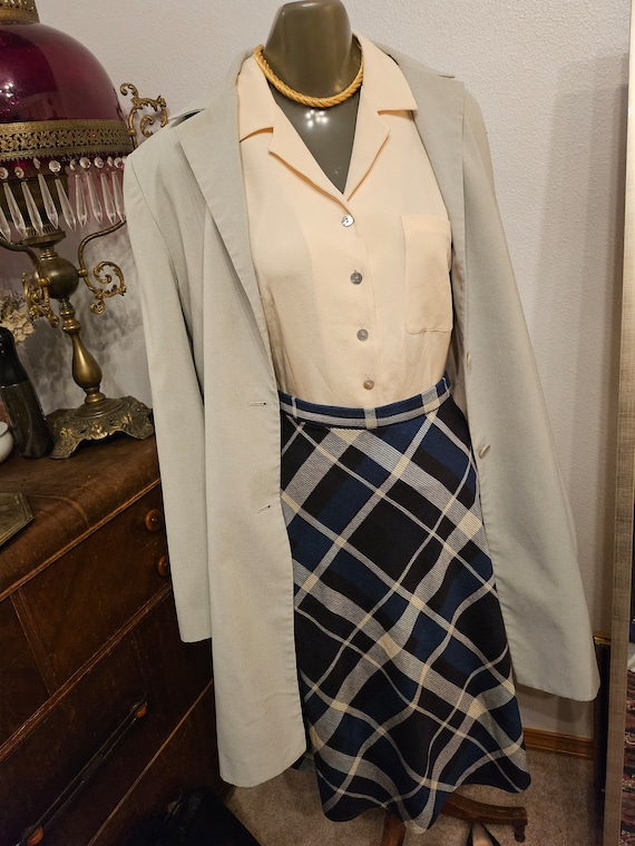 Outfit Set:  plaid skirt, cream silk blouse, and … - image 1