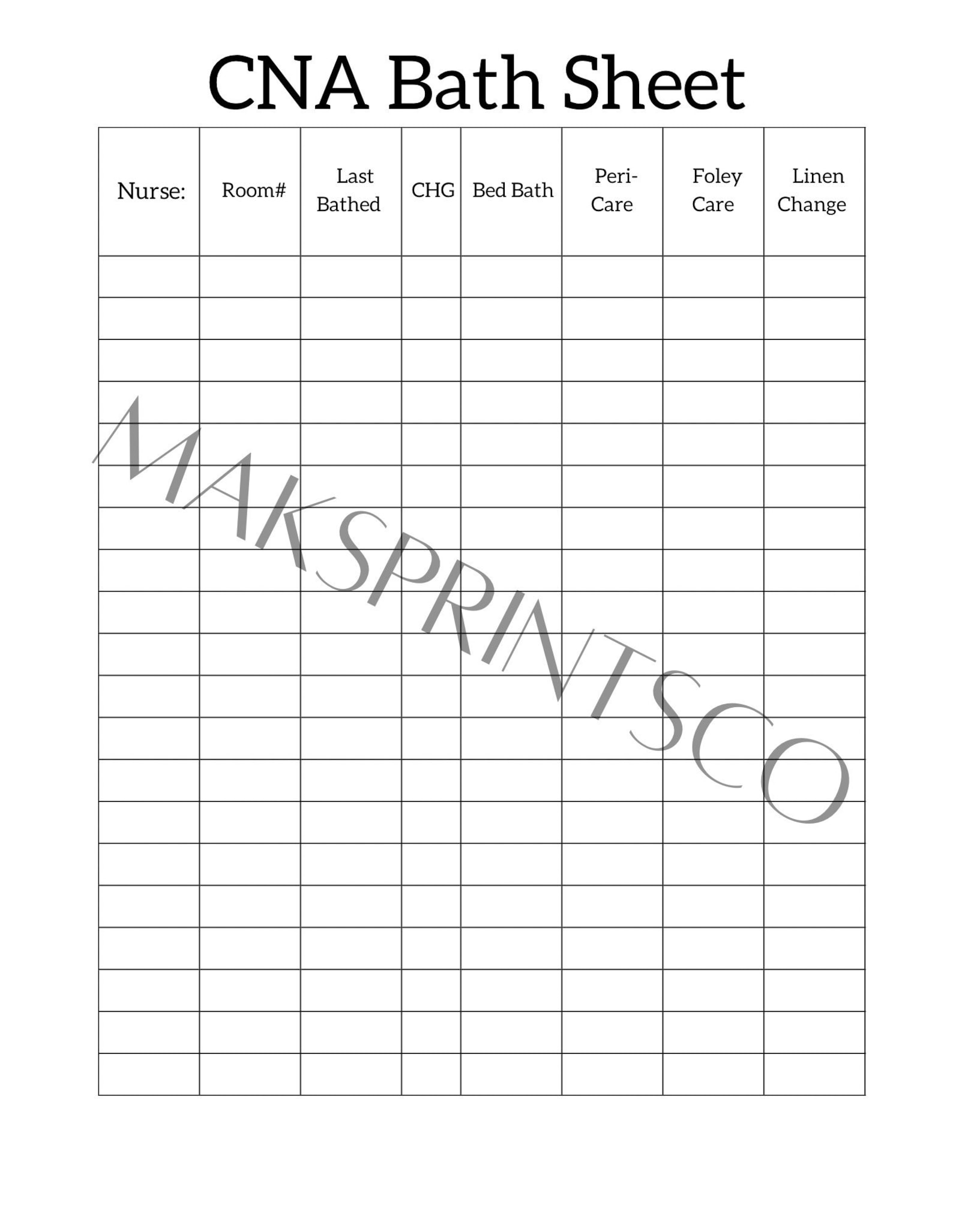CNA Bath Report Sheet// Document - Etsy Canada