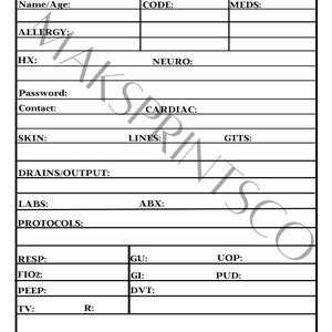 ICU RN Report Sheet
