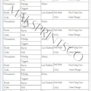 Tech// CNA Multiple patient report sheet