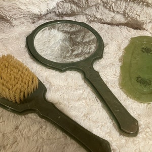 1950&#39;s Art Deco Vanity Set, Mirror, Brush, Tray