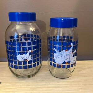 1990&#39;s Large Blue Goose Glass Canister Set