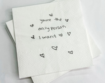 Custom Love Note Handwriting Napkins,Custom Love Note Paper Napkins,Personalized Handwritten Paper Napkins,Printed Wedding Cocktail Napkins
